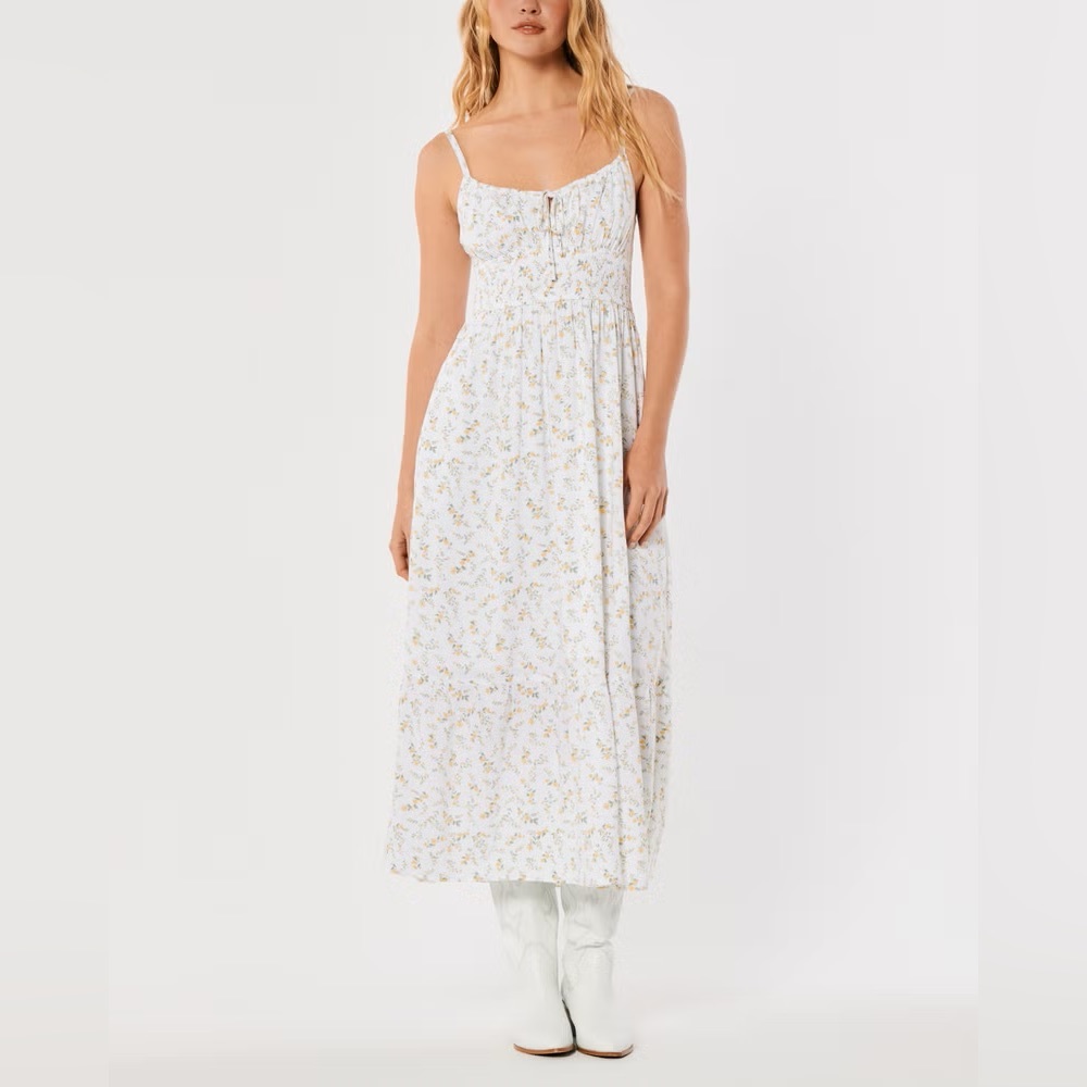 Smocked waist tie-back midi dress with lemons